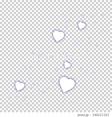 Illustrations of sparkling purple particles and hearts 140221101