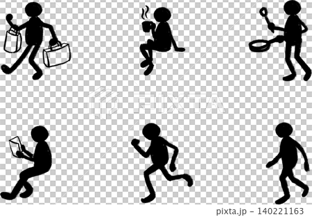 Hand-painted human silhouette pictograms, weekend set, full body Hand-painted human silhouette pictograms, weekend set, full body 140221163