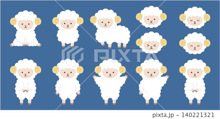 かわいい羊のベクターイラストセット。干支、十二支、未、アイコン、未年、年賀状 かわいい羊のベクターイラストセット。干支、十二支、未、アイコン、未年、年賀状 140221321