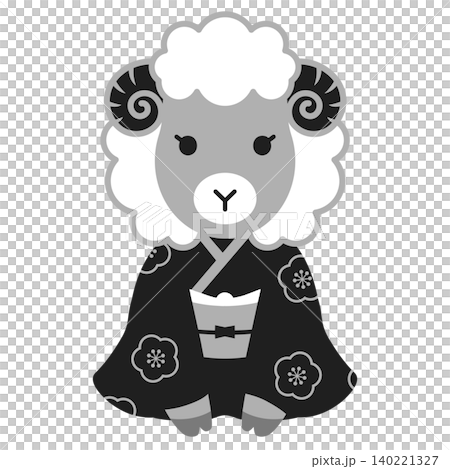 Icon illustration for New Year's cards (Year of the Sheep) - Woman in kimono, monochrome. Icon illustration for New Year's cards (Year of the Sheep) - Woman in kimono, monochrome. 140221327