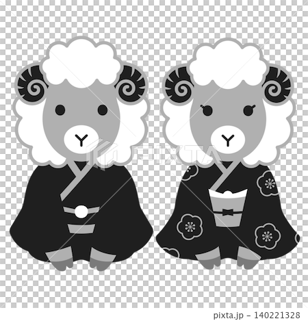 未の夫婦の年賀状素材用アイコンイラスト モノクロ 未の夫婦の年賀状素材用アイコンイラスト モノクロ 140221328
