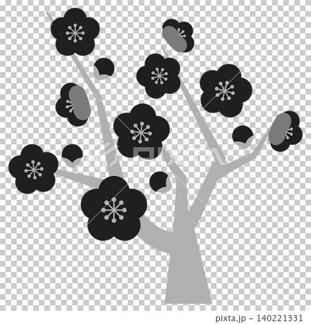 Icon illustration of a New Year's decoration made from a plum branch (monochrome) 140221331