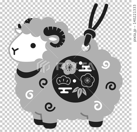 Auspicious clay bell icon illustration for the Year of the Sheep (monochrome) 140221333