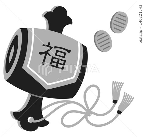 小槌と小判の正月・年賀状素材用和風アイコンイラスト モノクロ 小槌と小判の正月・年賀状素材用和風アイコンイラスト モノクロ 140221343