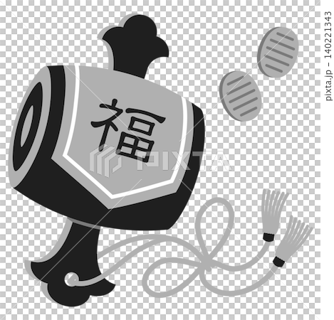 小槌と小判の正月・年賀状素材用和風アイコンイラスト モノクロ 小槌と小判の正月・年賀状素材用和風アイコンイラスト モノクロ 140221343
