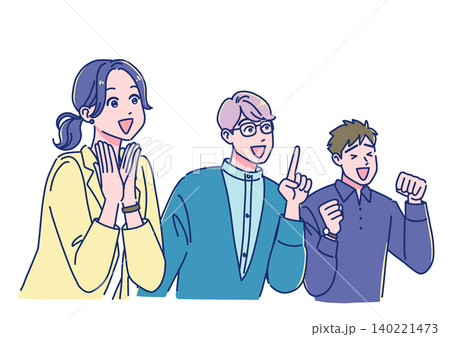 笑顔で斜め上を見て喜ぶ会社員男女 140221473