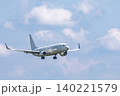 着陸態勢に入った白色の旅客機 140221579
