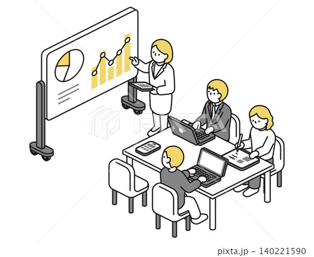 アイソメトリックイラスト:ホワイトボードを使って会議をしている人たち アイソメトリックイラスト:ホワイトボードを使って会議をしている人たち 140221590