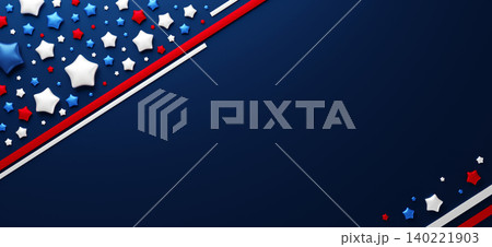 4th of July America Independence day background with red white blue stars and stripes with copy space 3D render 4th of July America Independence day background with red white blue stars and stripes with copy space 3D render 140221903