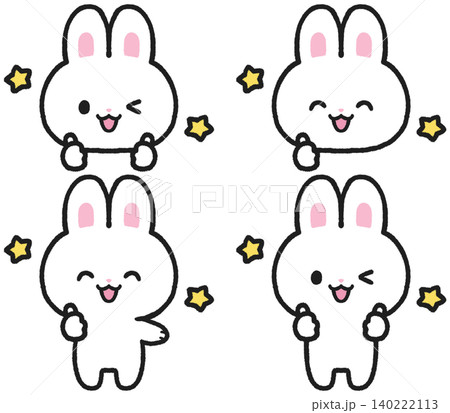 いいね、グッドポーズをするうさぎのイラストセット いいね、グッドポーズをするうさぎのイラストセット 140222113