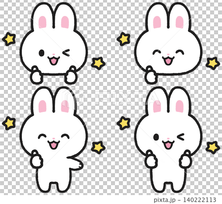 いいね、グッドポーズをするうさぎのイラストセット いいね、グッドポーズをするうさぎのイラストセット 140222113