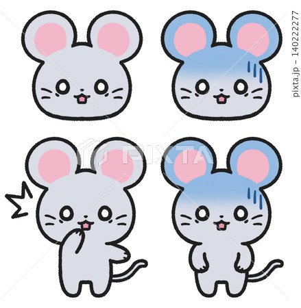 ビックリ、ショック、驚いている表情のネズミのイラストセット ビックリ、ショック、驚いている表情のネズミのイラストセット 140222277