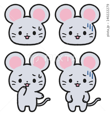 困る、落ち込むネズミのイラストセット	 140222279