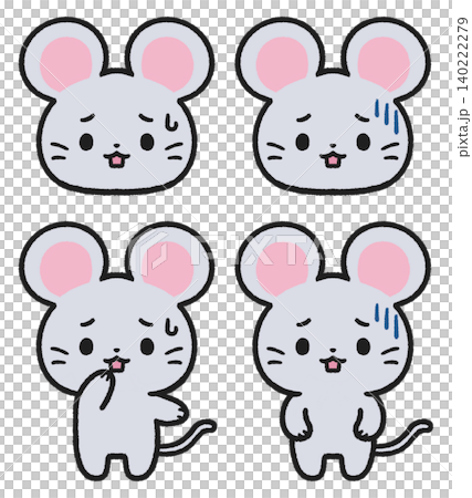 A set of illustrations of distressed and depressed mice. 140222279