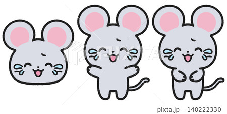 笑い泣きしているネズミのイラストセット 笑い泣きしているネズミのイラストセット 140222330
