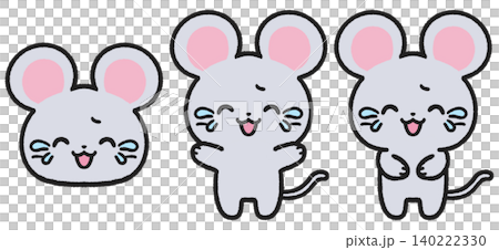笑い泣きしているネズミのイラストセット 笑い泣きしているネズミのイラストセット 140222330
