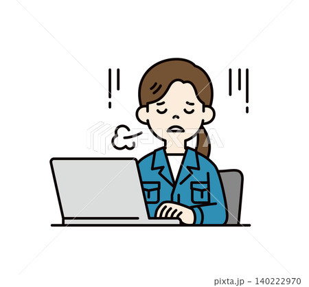ストレスでため息をつく、パソコンを操作するデスクワークの女性従業員のベクターイラスト素材 ストレスでため息をつく、パソコンを操作するデスクワークの女性従業員のベクターイラスト素材 140222970
