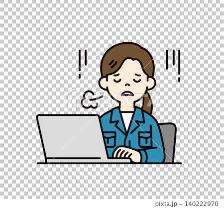 ストレスでため息をつく、パソコンを操作するデスクワークの女性従業員のベクターイラスト素材 ストレスでため息をつく、パソコンを操作するデスクワークの女性従業員のベクターイラスト素材 140222970