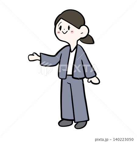 手を広げて案内する女性会社員のイラスト|こちらへどうぞ・接客 手を広げて案内する女性会社員のイラスト|こちらへどうぞ・接客 140223050