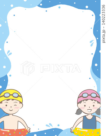 海水浴をする水着の子供たちのフレーム	 140223336