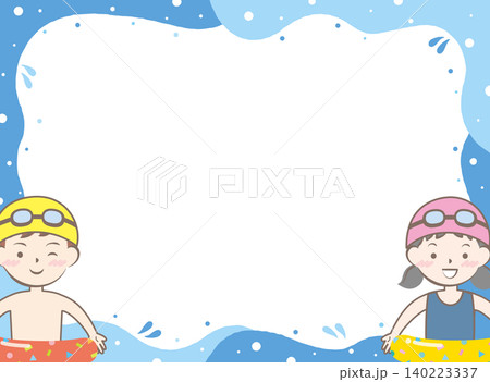 海水浴をする水着の子供たちのフレーム	 140223337
