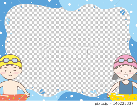 海水浴をする水着の子供たちのフレーム	 140223337