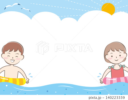 海水浴をする水着の子供たちのフレーム	 140223339