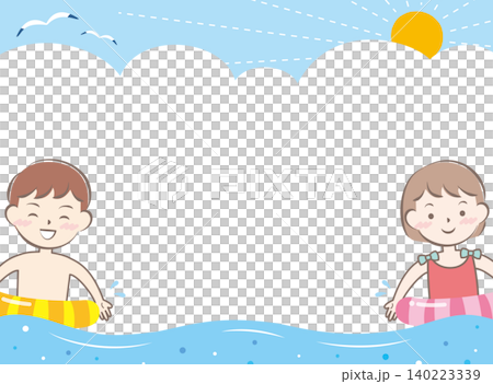 海水浴をする水着の子供たちのフレーム	 140223339