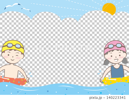 孩子們穿著泳衣在海裡游泳的畫面 孩子們穿著泳衣在海裡游泳的畫面 140223341
