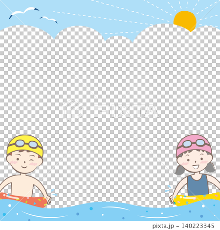Frame of children in swimsuits going swimming in the sea Frame of children in swimsuits going swimming in the sea 140223345