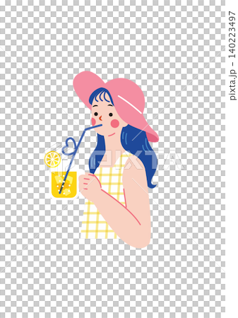 一幅描繪可愛女孩享受夏日的插圖。 140223497