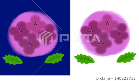 濃い紫色の紫陽花の手描きイラスト素材　梅雨、あじさい祭り（透過素材/PNG/JPEG） 140223715