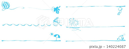 じんわりしたマーカーで描いたライン夏モチーフセット水色 じんわりしたマーカーで描いたライン夏モチーフセット水色 140224087