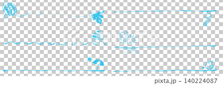じんわりしたマーカーで描いたライン夏モチーフセット水色 じんわりしたマーカーで描いたライン夏モチーフセット水色 140224087