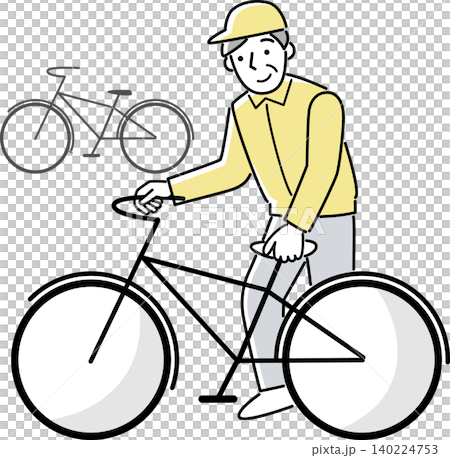 駐輪場で自転車を整理するシニア男性 駐輪場で自転車を整理するシニア男性 140224753