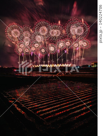 京都芸術花火2026 田んぼリフレクション 燃え上がるスターマイン 京都芸術花火2026 田んぼリフレクション 燃え上がるスターマイン 140224786