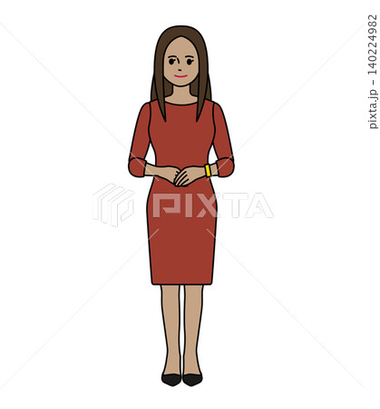 ビジネスパーソン ラテン・インド系女性 全身 ポートレート ワンピース 透過背景 イラスト ビジネスパーソン ラテン・インド系女性 全身 ポートレート ワンピース 透過背景 イラスト 140224982