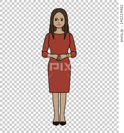 ビジネスパーソン ラテン・インド系女性 全身 ポートレート ワンピース 透過背景 イラスト ビジネスパーソン ラテン・インド系女性 全身 ポートレート ワンピース 透過背景 イラスト 140224982