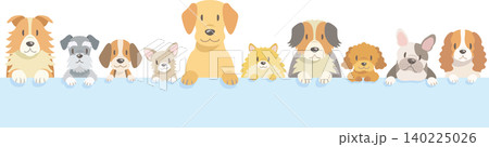 壁に手をかけてこちらを見るたくさんの犬たち 壁に手をかけてこちらを見るたくさんの犬たち 140225026