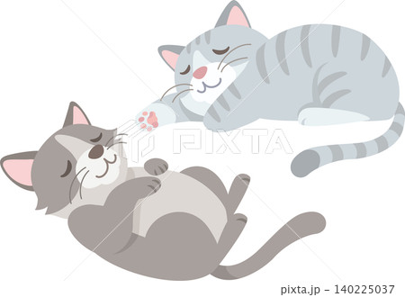 気持ちよく眠るハチワレ猫とサバトラ猫 気持ちよく眠るハチワレ猫とサバトラ猫 140225037