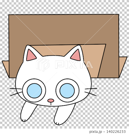 Cute white kitten peers from behind a cardboard box 140226233