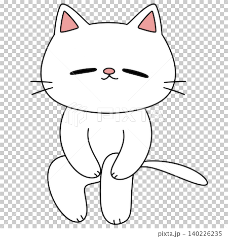 Cute cartoon cat sits with closed eyes Cute cartoon cat sits with closed eyes 140226235