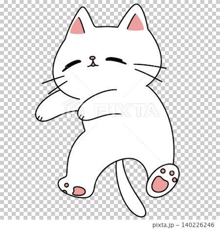 Cute cartoon cat sits with closed eyes 140226246