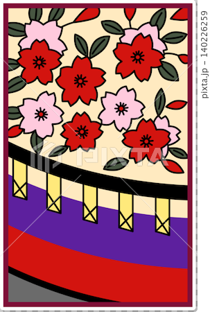 Sticker-style Hanafuda icon: Cherry blossoms and curtain Sticker-style Hanafuda icon: Cherry blossoms and curtain 140226259