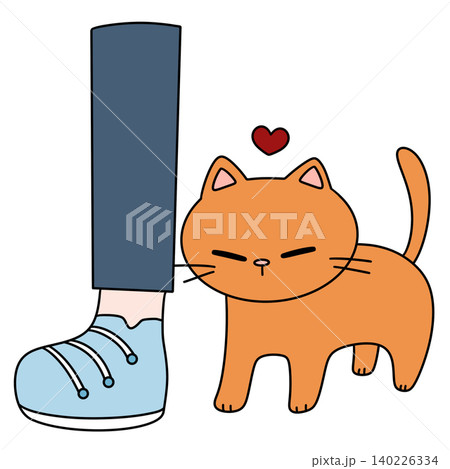 Cute orange cat nuzzles human boot with love Cute orange cat nuzzles human boot with love 140226334