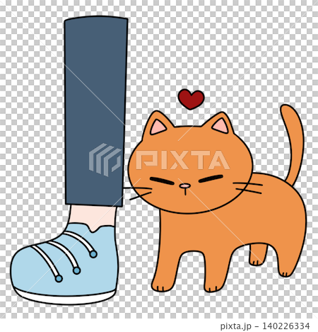 Cute orange cat nuzzles human boot with love Cute orange cat nuzzles human boot with love 140226334