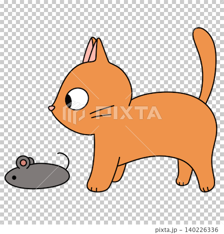 Orange cat stares intently at a small mouse Orange cat stares intently at a small mouse 140226336
