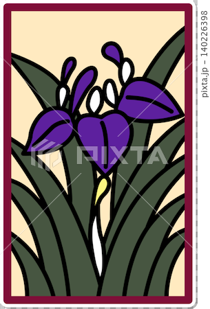 貼紙風格的花札圖示：鳶尾花與花札 140226398
