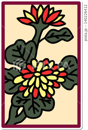 ステッカー風の花札アイコン　菊にカス 140226412