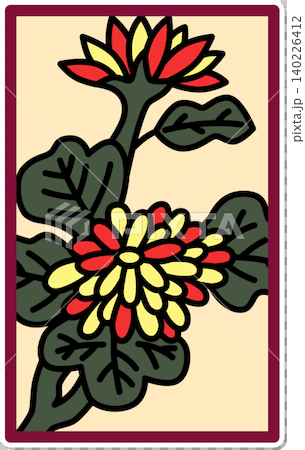 ステッカー風の花札アイコン　菊にカス 140226412
